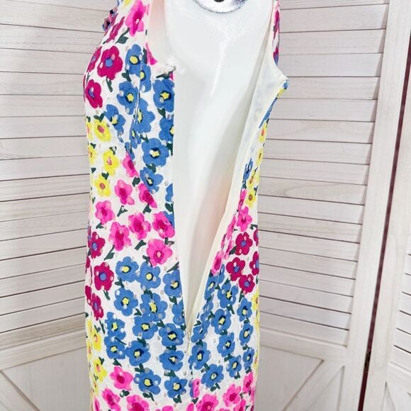 Talbots Petite Floral Eyelet Ruffle Trim Neck Sleeveless Dress White Multi 2P - Picture 9 of 15